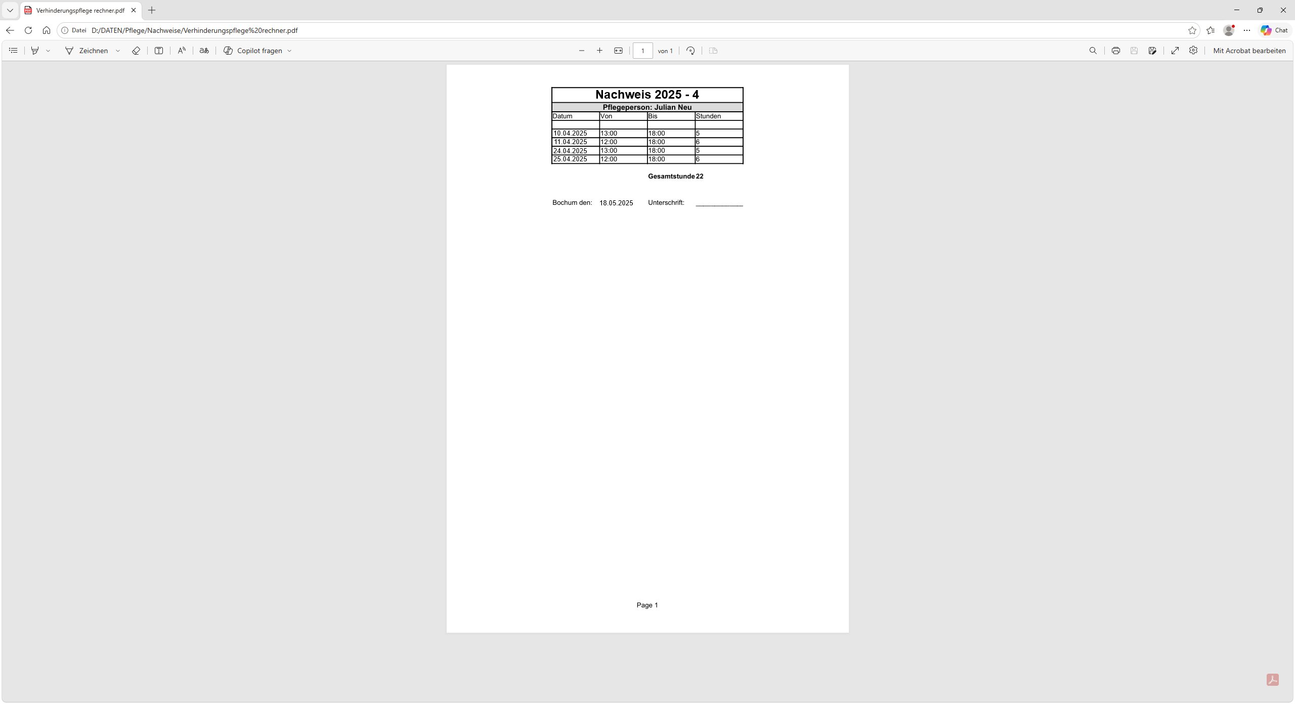 Automatisch erstellter PDF-Nachweis