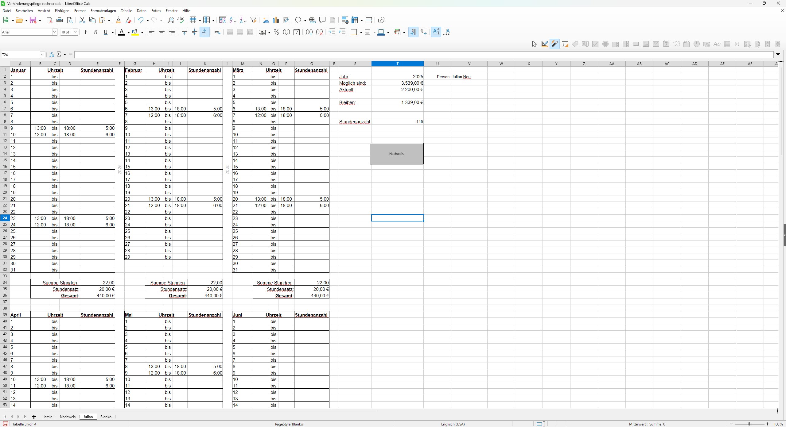 Die erste LibreOffice-Tabelle