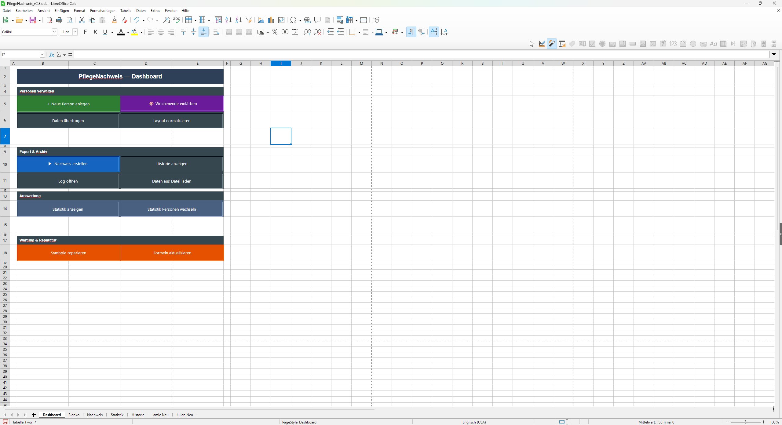 Dashboard PflegeNachweis 2.3